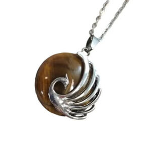 Cats Eye Rising Phoenix Amulet Natural Stone Pendant Necklace Peacock Bird